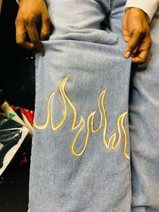 Custom Spiderweb &amp; Flame Jeans