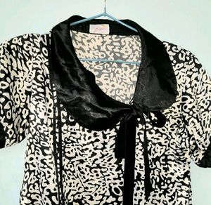 Vintage Black &amp; White Print Mini Dress