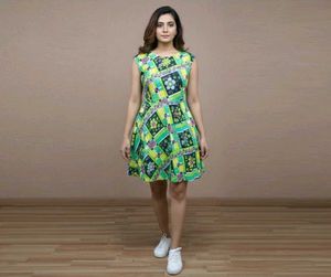 Green Floral Print Skater Dress