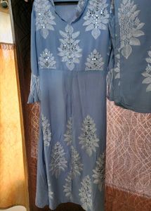 Embroidered Blue Kurta Set