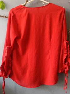 Red Ruffle Sleeve Top