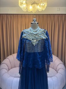 Elegant Navy Blue Embroidered Gown