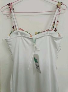 White Floral Neckline Maxi Dress