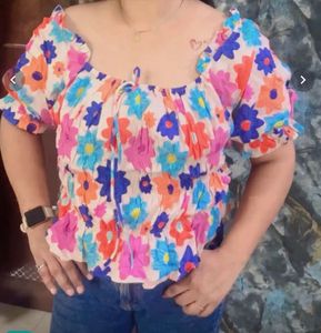 Colorful Floral Off-Shoulder Smocked Top
