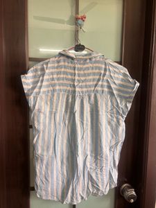 Blue &amp; White Striped Button-Up Top