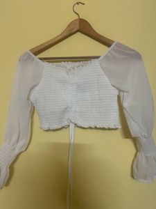 Chic Sheer Sleeve Ruched Crop Top