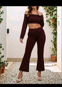 Chic Off-Shoulder Crop Top & Flare Pants Set