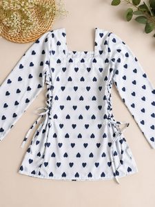 HANDMADE Cute Heart Print Square Neck Top