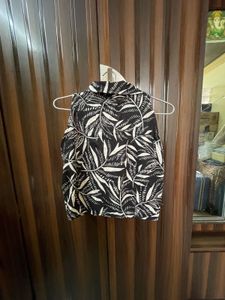 Zara Leaf Print Sleeveless Blazer