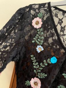 Black Lace Floral Embroidered Top