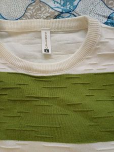 Striped Green &amp; White Casual party wear T shirt