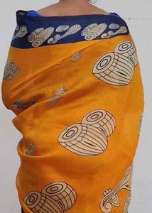 Printed Orange &amp; Blue Saree