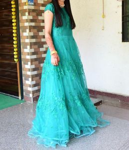 Elegant Teal Embroidered Gown
