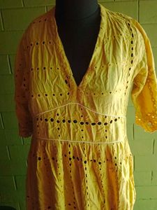 Yellow Eyelet Midi Dress