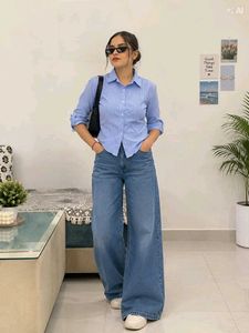 Chic Blue Striped Button-Up Shirt