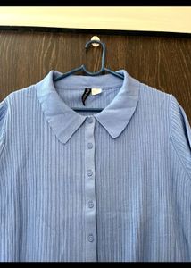 H&amp;M Light Blue Ribbed Collared Top