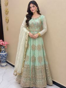heavy bridal  Embellished Mint Green Gown
