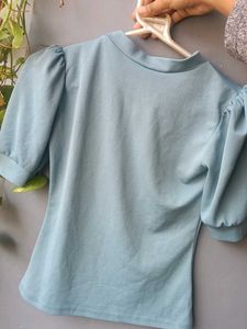 Cute Blue Puff Sleeve Top