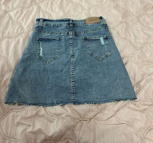 Distressed Denim Mini Skirt