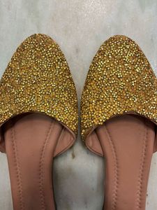 Glam Gold Beaded Pointed Toe Mules