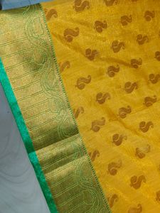 Mustard Yellow 🟡 Green Pattu Saree