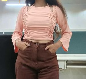 Chic Ruched Cut-Out Long Sleeve Top