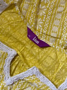 Yellow Printed Kurta with Lace