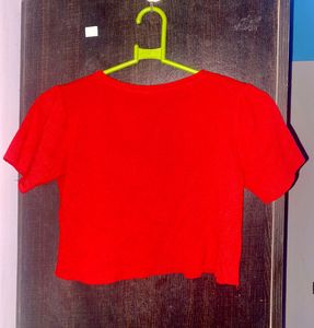 Red Cropped Button-Up Top