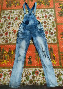 Blue Ripped Denim Overalls