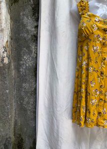 I. Yellow Floral Button-Up Mini Dress