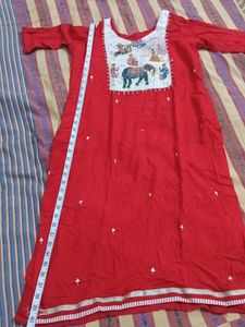 Vibrant Red Embroidered Kurti