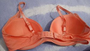 Peach Lace Trim Bra