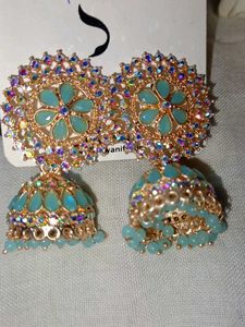 Elegant Teal Jhumka Earrings