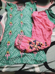 Green & Pink Kurta Set