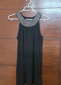 Elegant Black Embellished Neckline Dress