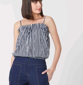 Striped Smocked Cropped Cami Top