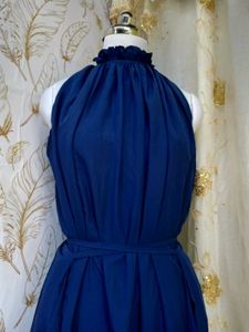 Elegant Navy Blue Halter Dress