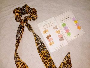COMBO Of Mini Clutchers &amp; Polka Leopard  Scrunchie