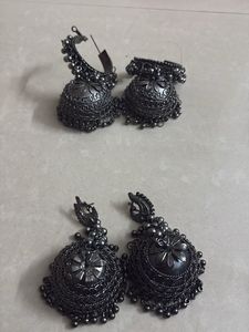 Set of 2 | Oxidized Jhumka Earrings
