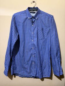 Men's Blue Checkered Button-Down Shirt