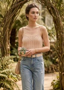 ASOS DESIGN co-ord crochet cami top incream