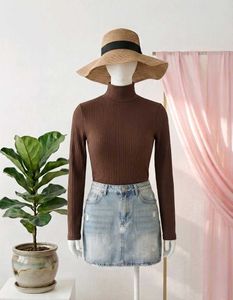 Brown Turtleneck Top