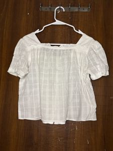 White Puff Sleeve Square Neck Top
