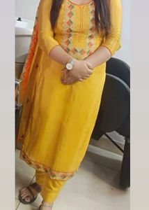 Embroidered Mustard Kurta With Pants