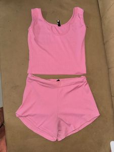 Pink Crop Top &amp; Shorts Set