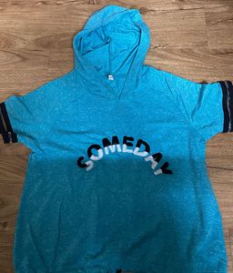 Blue "SOMEDAY" Graphic Hoodie Crop Top