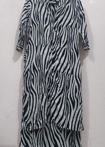 Zebra Print Button-Down Midi Dress
