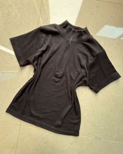 Black Quarter Zip Ribbed Top