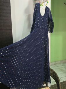 Stylish Navy Blue Polka Dot Gown