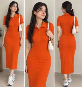 H&M Orange Ribbed Polo Dress